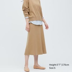Uniqlo | Smooth Cotton Blend Knitted Skirt | XS | Beige